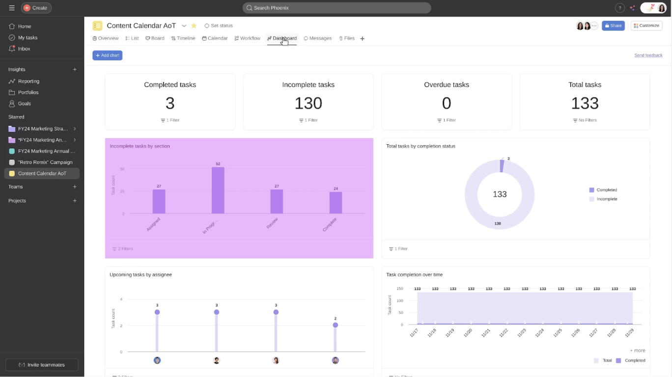 Asana workload management interface