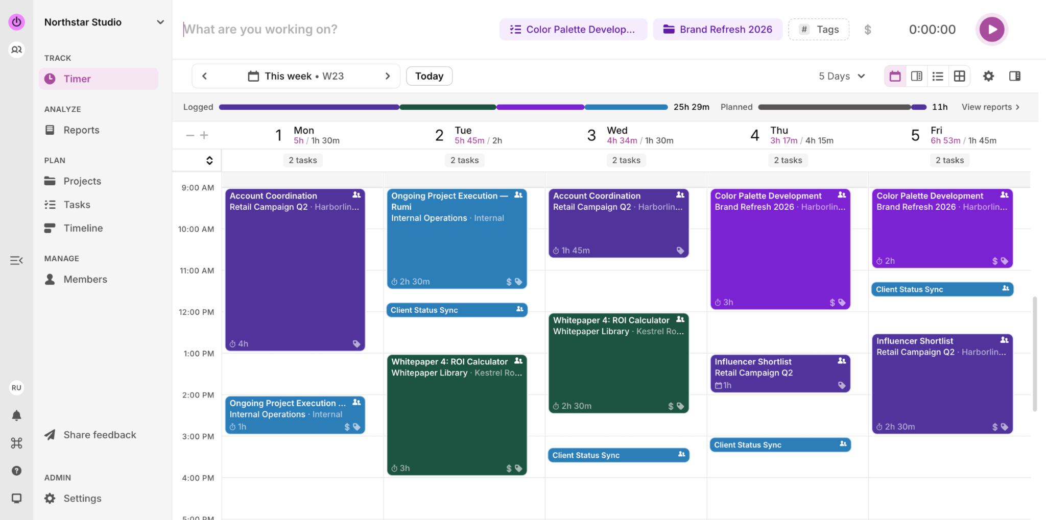 Toggl Plan workload management interface